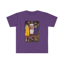 Load image into Gallery viewer, GOAT (Mike, Kobe &amp; Lebron) Unisex Softstyle T-Shirt
