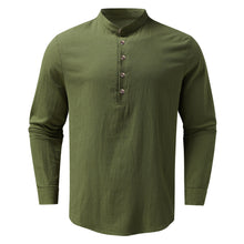 Charger l&#39;image dans la galerie, Mens Cotton And Linen Shirt Casual Long Sleeve Simple Style Breathable Henry Neck
