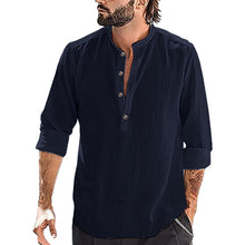 Charger l&#39;image dans la galerie, Mens Cotton And Linen Shirt Casual Long Sleeve Simple Style Breathable Henry Neck
