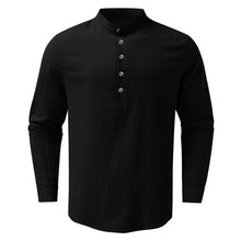 Charger l&#39;image dans la galerie, Mens Cotton And Linen Shirt Casual Long Sleeve Simple Style Breathable Henry Neck
