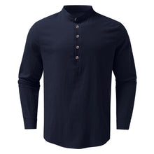 Charger l&#39;image dans la galerie, Mens Cotton And Linen Shirt Casual Long Sleeve Simple Style Breathable Henry Neck
