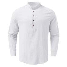 Charger l&#39;image dans la galerie, Mens Cotton And Linen Shirt Casual Long Sleeve Simple Style Breathable Henry Neck
