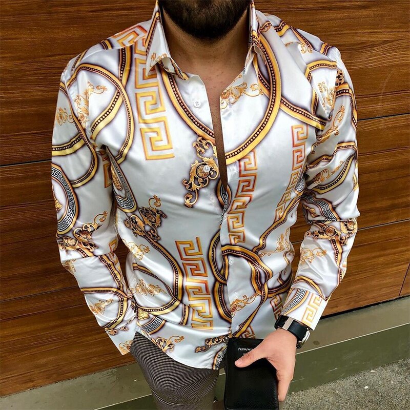 Fashion Luxury man shirt Lapel Buttoned Shirt Casual Designer Print Long Sleeve Tops Men's Clothing social Cardigan shirt