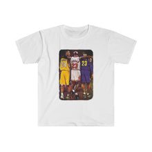 Load image into Gallery viewer, GOAT (Mike, Kobe &amp; Lebron) Unisex Softstyle T-Shirt
