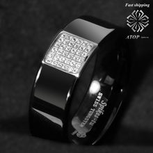 Charger l&#39;image dans la galerie, 8mm Black Tungsten Ring 925 Silver Inlay 36 Diamonds ATOP Men
